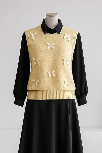 Kurdela Detaylı Triko Süveter Sarı