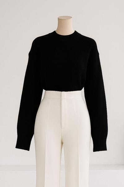 Sıfır Yaka Basıc Triko Kazak Siyah