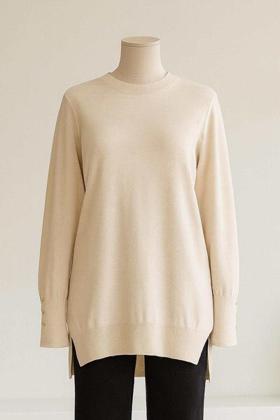 Arkası Uzun Kolları Çıtçıtlı Corsman Triko Tunik Bej