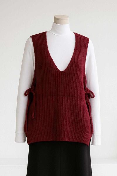 Yanları Bağlamalı Selanik Triko Süveter Bordo