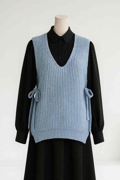 Yanları Bağlamalı Selanik Triko Süveter Bebe Mavi