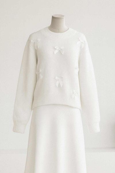 Sıfır Yaka Kurdela Detaylı Triko Kazak Kemik