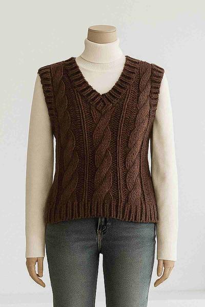 El Örgüsü Vıktorıa Triko Süveter Kahve