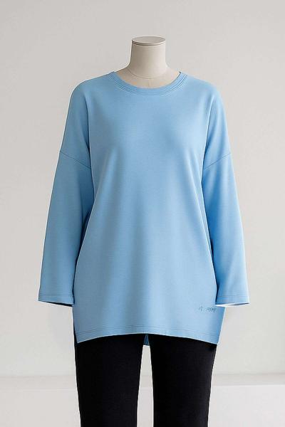 Kalp Nakışlı Yırtmaçlı Modal İkiip Tunik Bebe Mavi