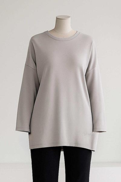 Kalp Nakışlı Yırtmaçlı Modal İkiip Tunik Gri