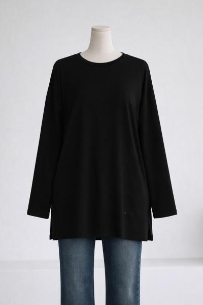 Kalp Nakışlı Yırtmaçlı Modal İkiip Tunik Siyah