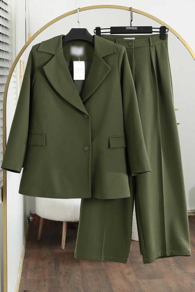 Çift Düğmeli Dabıl Pantolonlu Takım Haki