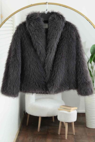 Şal Yaka Astarlı Kürk Mont Antrasit