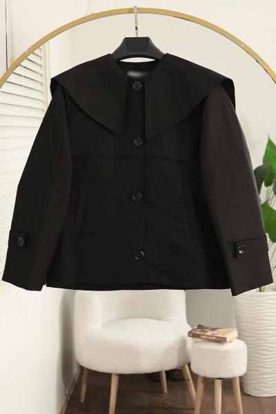 Denizci Yaka Trençkot Siyah