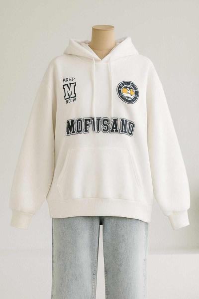 Mofusand Baskılı Kapşonlu Üç İplik Sweat Naturel Laci