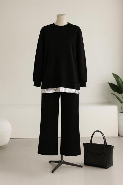 Çizgili Garnili Pantolonlu Oysho Takım Siyah