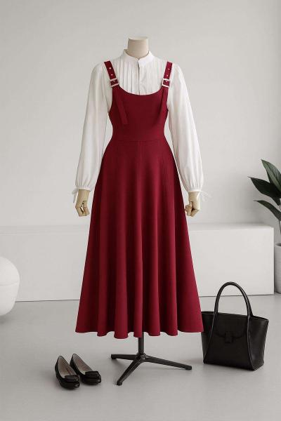 Kuşgözlü Askılı Tokalı Tencel Jile Mürdüm