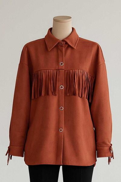 Püsküllü Kovboy Süet Gömlek Taba