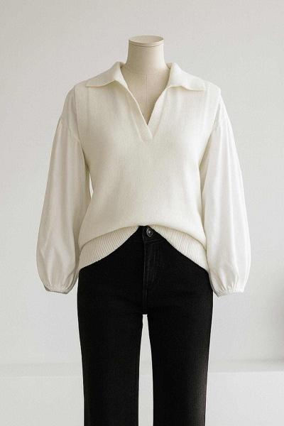 Kesik Yakalı Triko Süveter Kemik