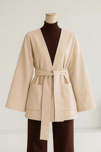 Çift Cepli Biyeli Kaşe Ceket Bej