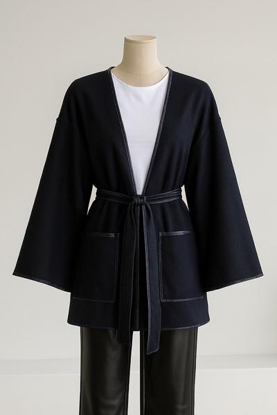 Çift Cepli Biyeli Kaşe Ceket Lacivert