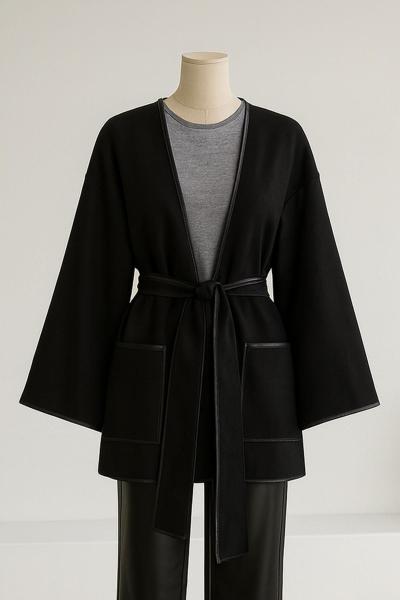 Çift Cepli Biyeli Kaşe Ceket Siyah