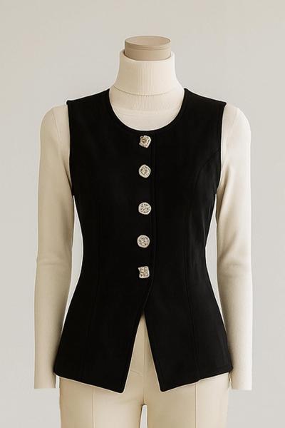Beş Düğmeli Kısa Süet Yelek Siyah