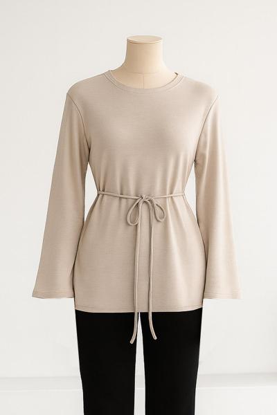 Sıfır Yaka Kuşaklı Bol Kollu Viskon Tunik Taş