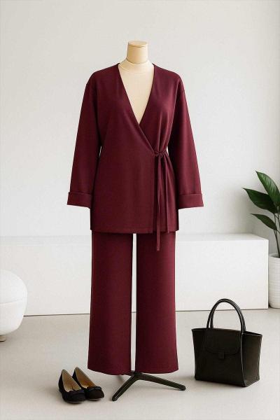 Yandan Bağlamalı Pantolonlu Oysho Takım Mürdüm