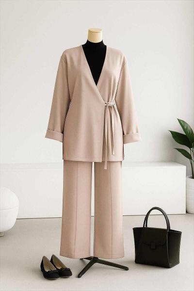 Yandan Bağlamalı Pantolonlu Oysho Takım Taş