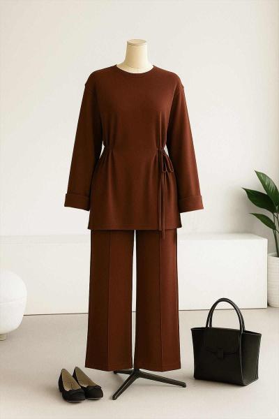 Önü V Bağlamalı Tünelli Pantolonlu Oysho Takım Kahve
