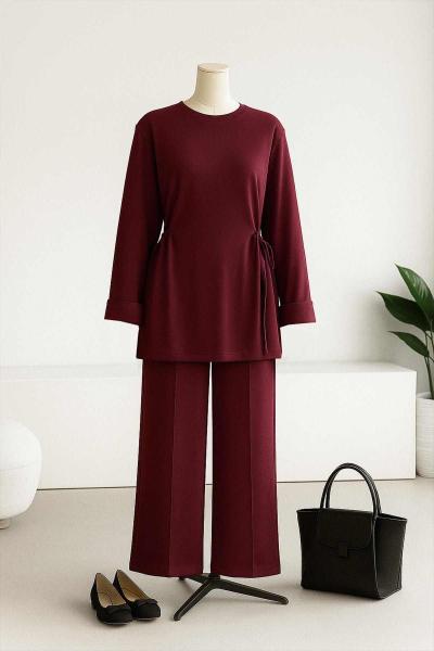 Önü V Bağlamalı Tünelli Pantolonlu Oysho Takım Mürdüm