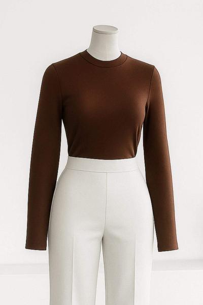 Sıfır Yaka Parmak Geçmeli Oysho Bady Kahve