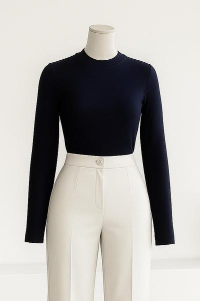 Sıfır Yaka Parmak Geçmeli Oysho Bady Lacivert