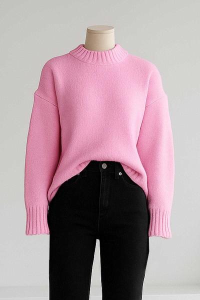 Sıfır Yaka Basıc Triko Tunik Pembe