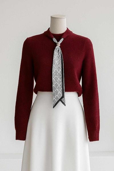 Fularlı Triko Kazak Bordo