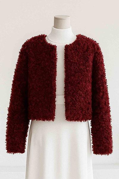 Kısa Peluş Ceket Mürdüm