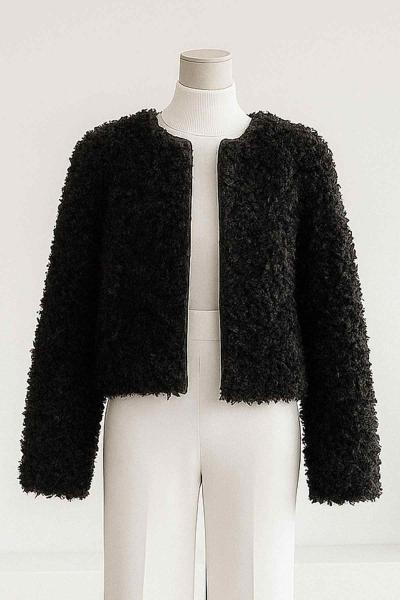 Kısa Peluş Ceket Siyah