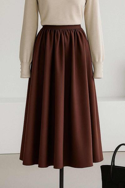 Büzgülü Kloş Bondid Etek Kahve