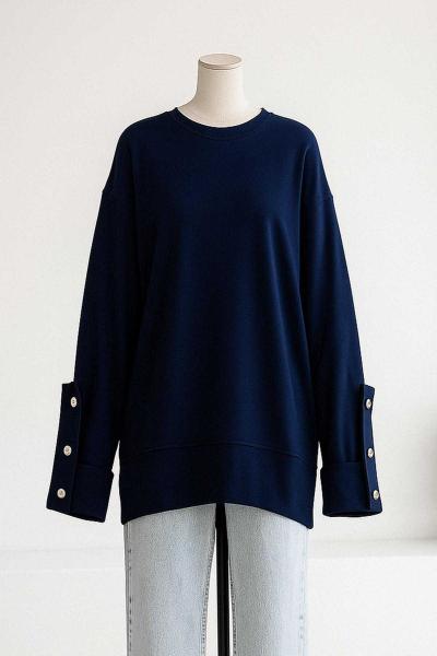 Kolları Düğmeli Dikişli Oysho Tunik Lacivert