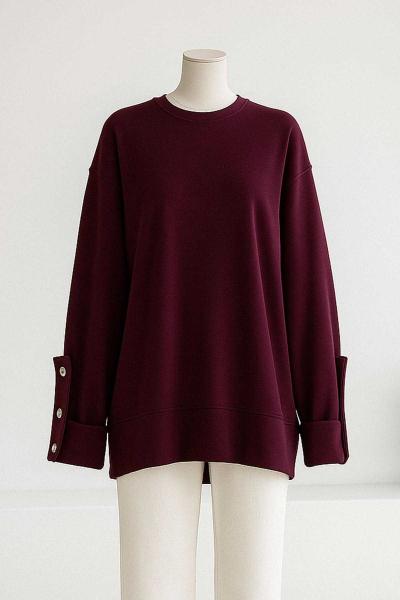 Kolları Düğmeli Dikişli Oysho Tunik Mürdüm