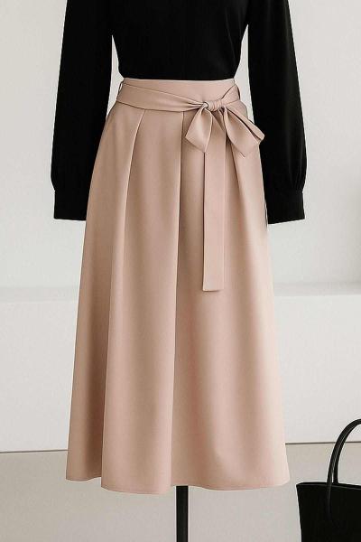 Yandan Bağlamalı Pileli Bondid Etek Bej
