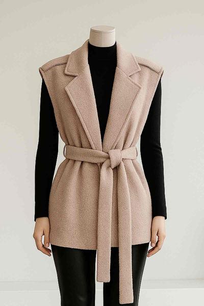 Apoletli Kuşaklı Buklet Yelek Taş