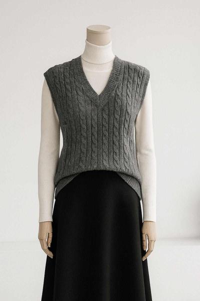 V Yaka Saç Örgü Triko Süveter Antrasit