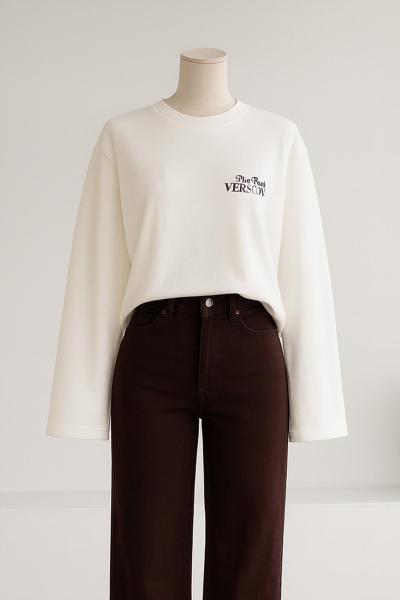 Bisiklet Yaka Baskılı Oversıze Sweat Ekru