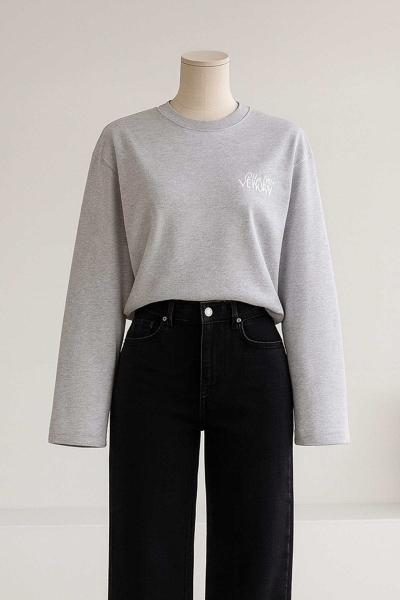 Bisiklet Yaka Baskılı Oversıze Sweat Gri