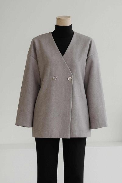 Çift Düğmeli V Yaka Kaşe Ceket Gri