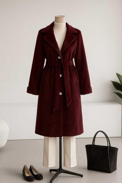 Balon Kollu Kuşaklı Fox Kürk Kaban Mürdüm