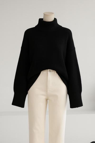 Yarım Balıkçı Basıc Triko Tunik Siyah