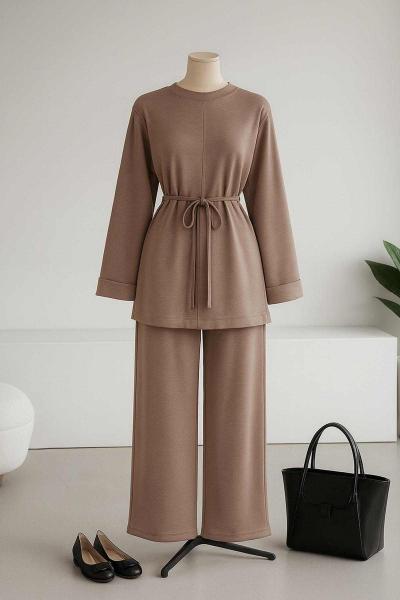 Duble Kol Yırtmaçlı Pantolonlu Oysho Takım Vizon