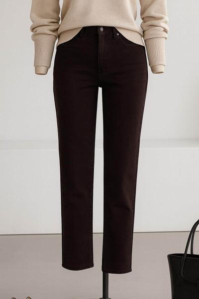 Mom Fit Kesik Paça Kot Pantolon Kahve