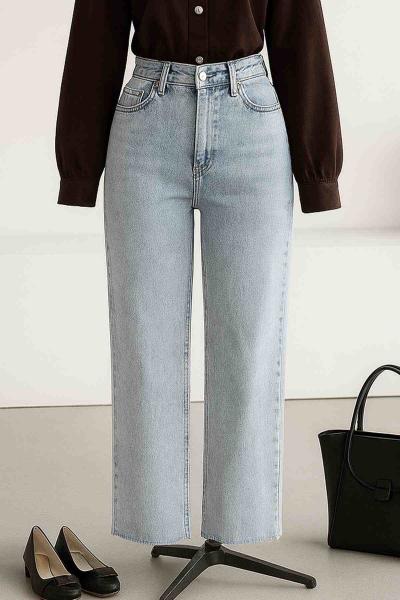 Mom Fit Kot Pantolon Açık Mavi