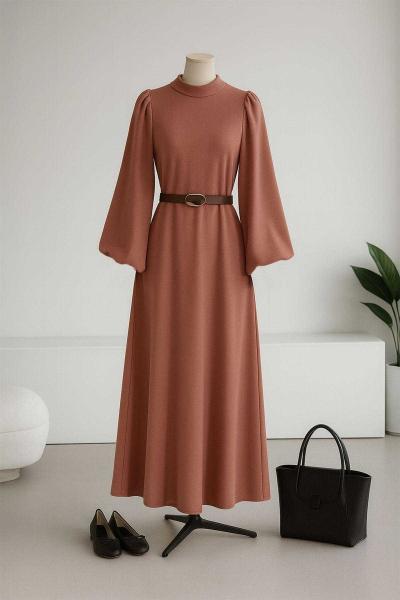 Balon Kollu Fitilli Kemerli Elbise Pudra