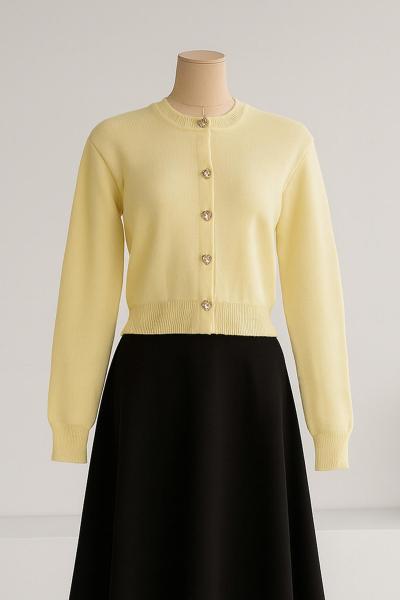 Kalp Düğmeli Kısa Triko Hırka Sarı