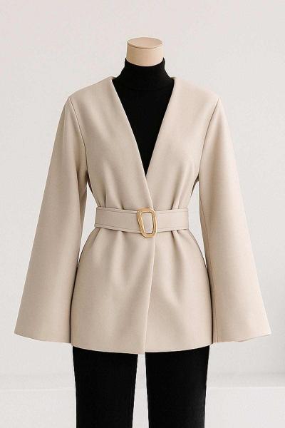 Kuşağı Tokalı Bol Kollu Kaşe Ceket Taş